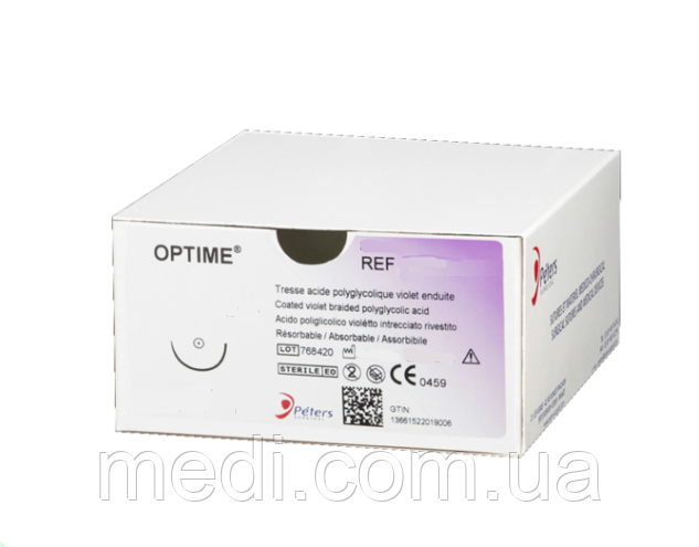 OPTIME 2/0 (W9181), колючо-ріжуча голка 26мм, 1/2 кола, довжина 75 см, фіолетова Peters Surgical 18S30Z
