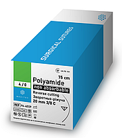 Поліамід 5/0, зворотньо-ріжуча голка 16 мм, 3/8 кола, довжина 75см синій , Медітек PA-5095