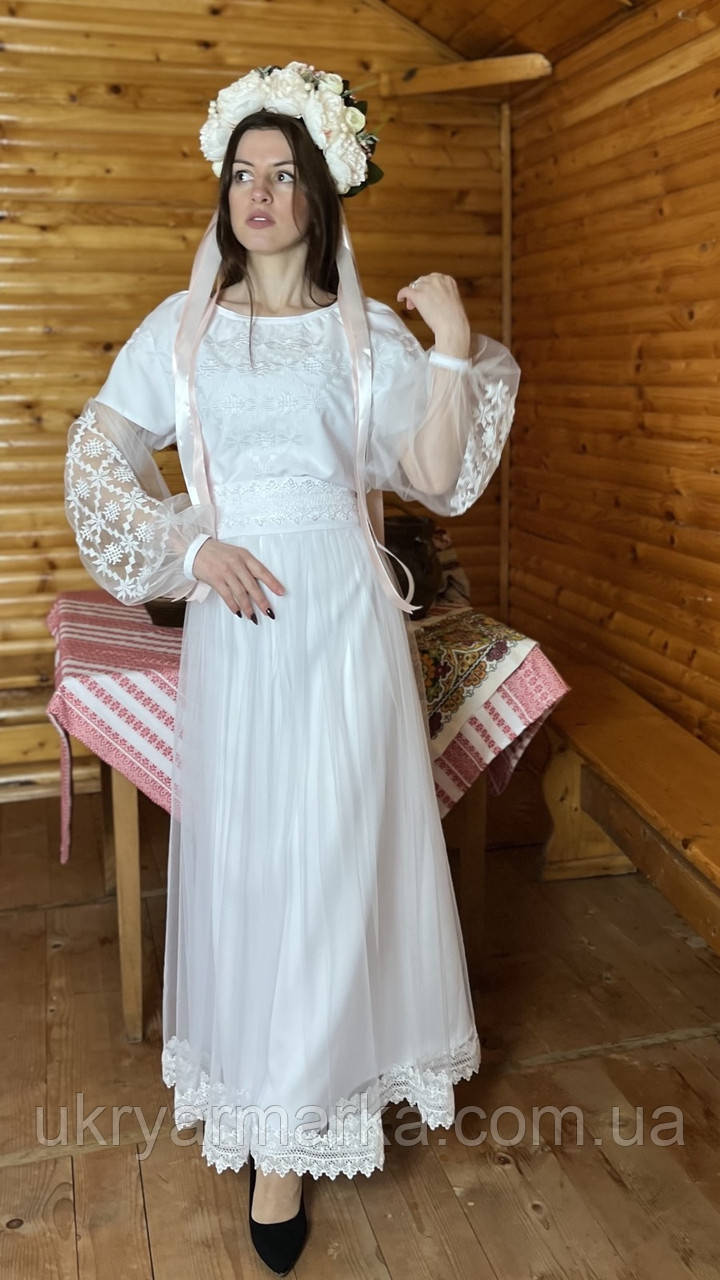 Вишита сукня весільна повітряна  "БІлосніжна"