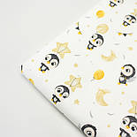 Ранфорс шириною 240 см "Пінгвіни в крилах та жовтими кульками" на білому тлі № 3234, фото 7