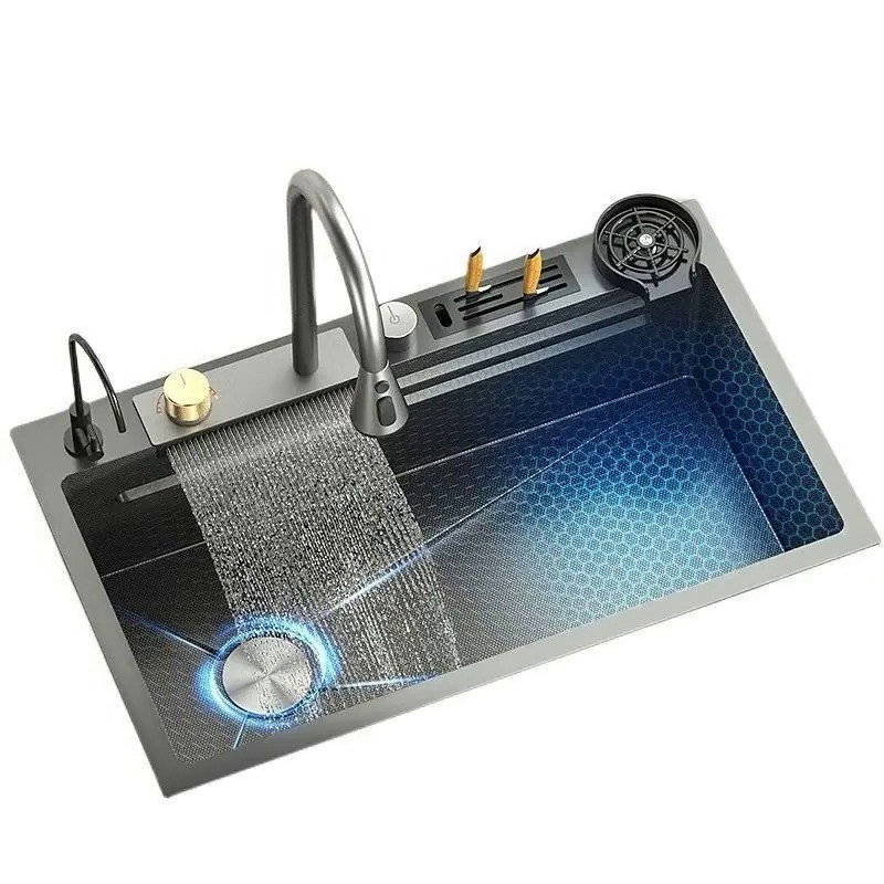 Кухонна раковина водоспад Willda, кухонна мийка водоспад темно-сіра 75х46х22 (392479082), фото 1