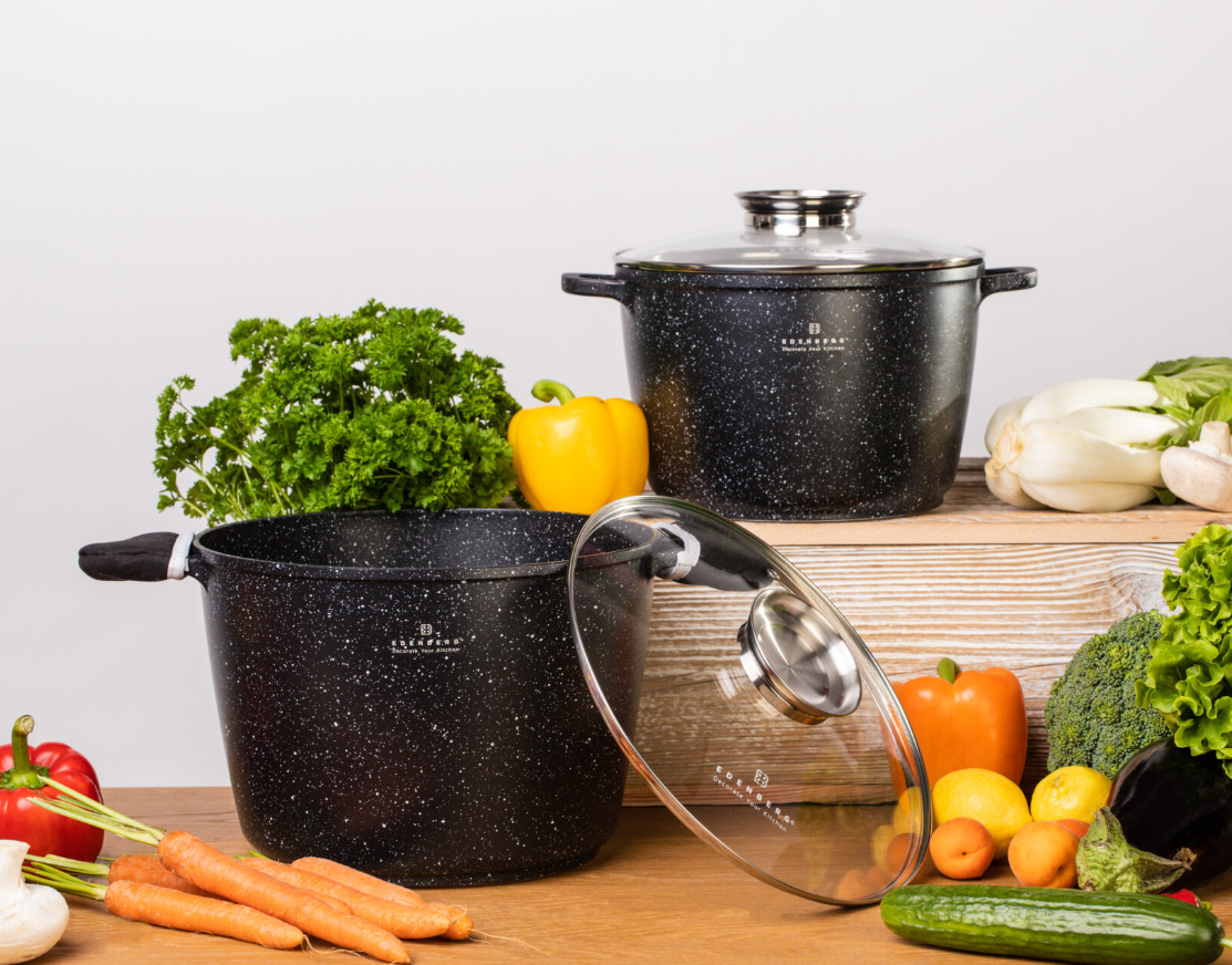 Набір глибоких каструль — казанів 6,2/10 л Edenberg EB-8133 з мармуровим покриттям і кришками, фото 1