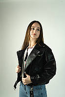 Стильная трендовая черная косуха женская, куртка кожанка, осень-весна к/зам № 2307 ( р S- XL)