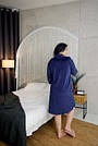 Халат велюровий жіночий на гудзиках ТОМІКО СИНІЙ L-3XL, фото 4