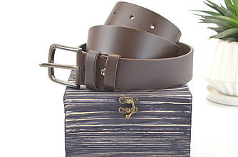 Класичний чоловічий шкіряний коричневий ремінь на подарунок чоловіку