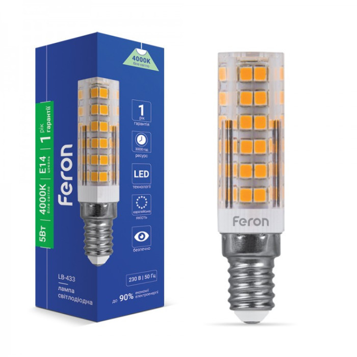 Світлодіодна лампа LB-433, 5W, E14, 4000K, 450Lm, 230V, Feron, Арт.51081