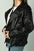 Стильная трендовая черная косуха женская, куртка кожанка, осень-весна к/зам № 2661 ( р S- L)