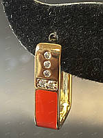 Женские серьги-кольца (конго) Xuping позолоченные 18К с камнями и красной эмалью В картонной коробочке