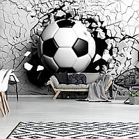 Обои фото черно-белые детские для мальчика 368x254 см Спорт 3D стена и футбольный мяч Ч/Б (14508P8)+клей