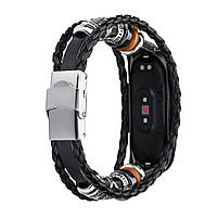 Ремінець вінтажний для фітнес-браслета Xiaomi Mi Band 8 і 9 Type A Black-black, фото 4