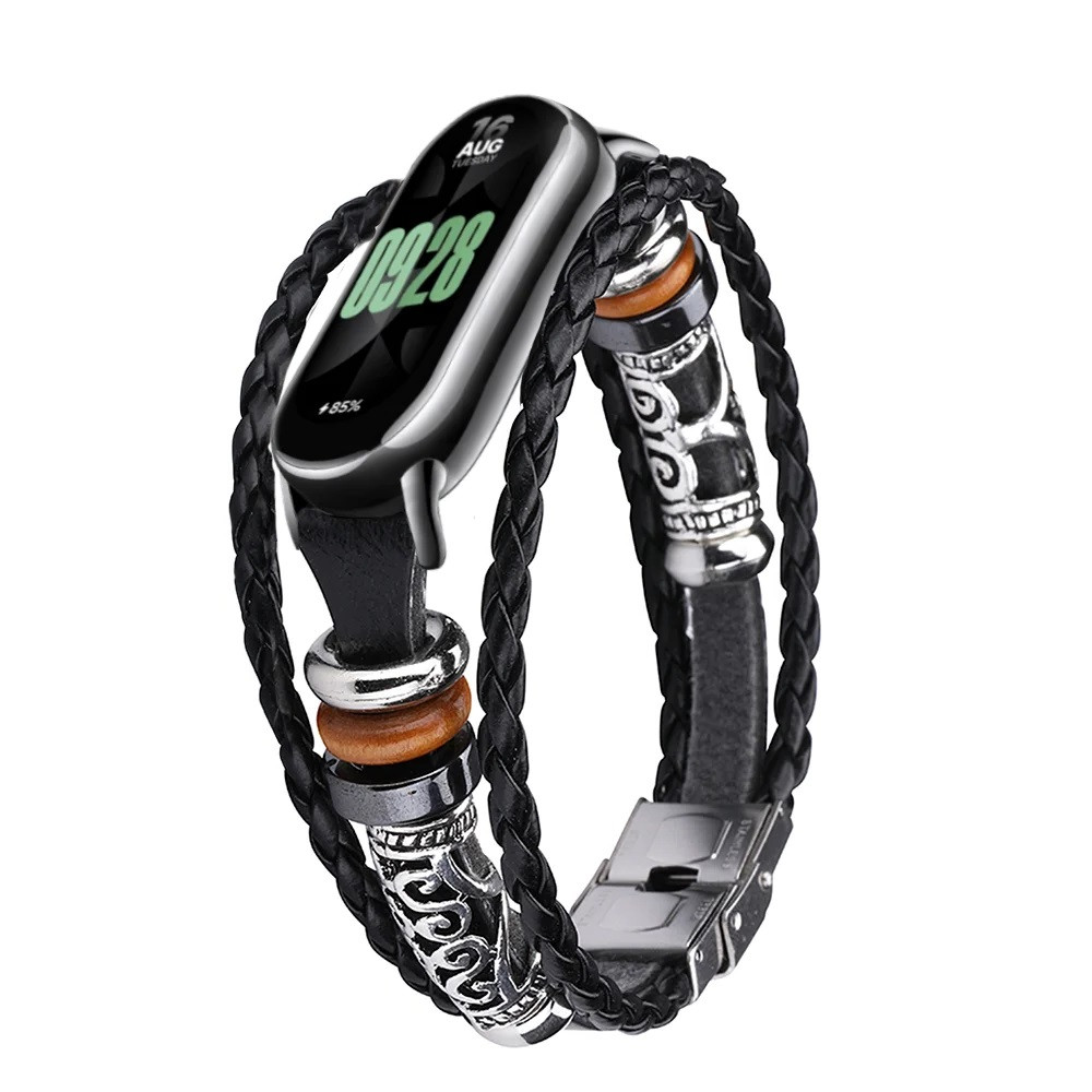 Ремінець вінтажний для фітнес-браслета Xiaomi Mi Band 8 і 9 Type A Black-black