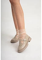 Жіночі туфлі з натуральної шкіри у бежевому кольорі на ремінці та невеликому підборі