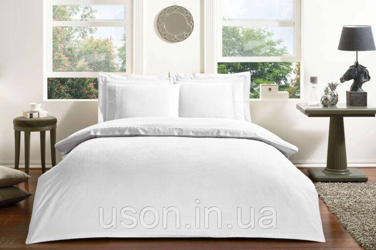 Комплект постільної білизни сатин-делюкс жаккард ТАС євро розмір Sambre White, фото 1