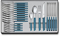 Набор кухонный Victorinox Swiss Modern Table Set с син. ручками, 24 пред (6 ножей steak/6 вилок/6 ложек