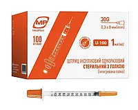 Шприц інсуліновий 1 мл U-100 з голкою 30 G (0.3*8 мм) ТМ MedPlast