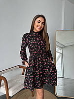 Стильное женское легкое нарядное базовое платье на пуговицах цветочный принт софт длинный рукав с карманами