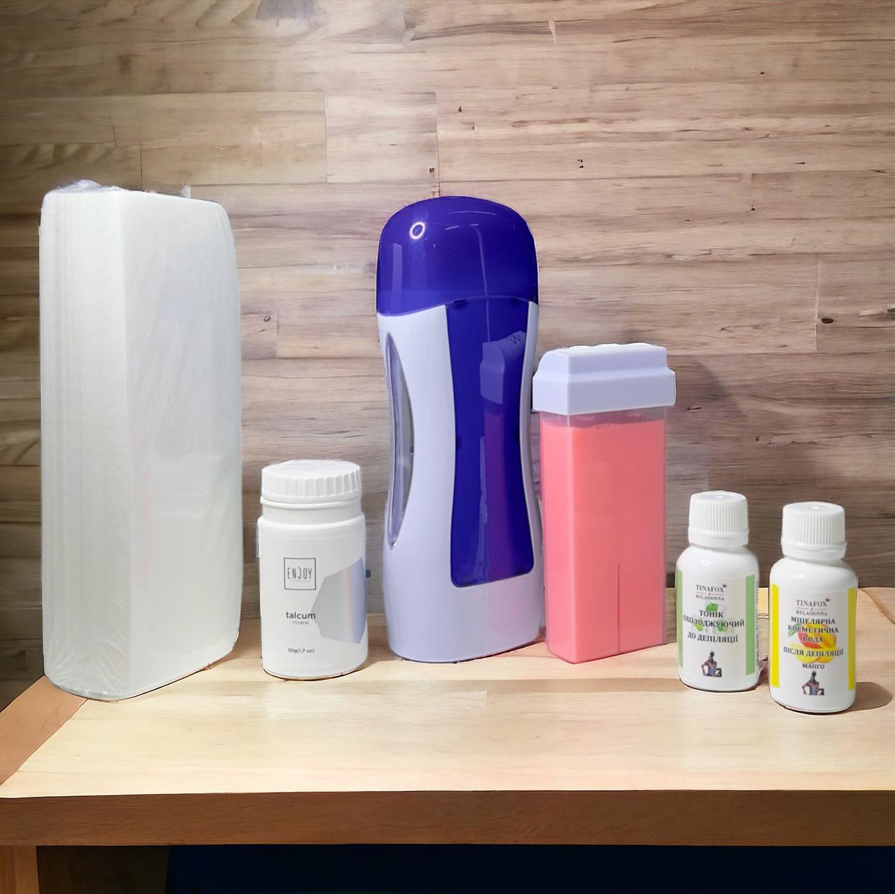 Набір для депіляції із касетним воскоплавом червоним та засобами TINAFOX