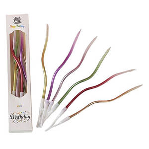 Свічки для торта "Хвилясті" 6 шт. ОМБРЕ металік різнокольорове