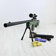 Дитяча гвинтівка KB 1222 м'які кулі з гільзами Снайперський приціл лазерний приціл 130 см, фото 4