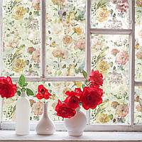 Матирующая ПВХ пленка для окна зеркала Акварельные цветы Розы самоклейка защитная полупрозрачная 1 пог.м