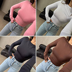 Жіночий базовий повсякденний лонгслів обтягуючий молодіжний прогулянковий ефектний кроп топ з довгим рукавом