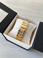 Жіночий модний годинник металевий золоті з чорним циферблатом
