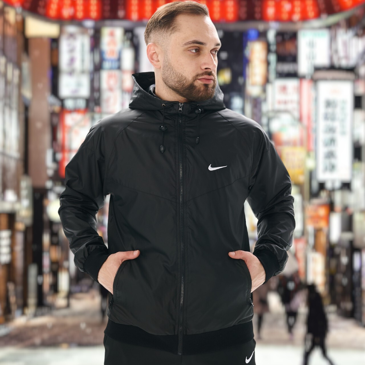 Куртка вітровка спортивна чоловіча чорна Nike Windrunner весняна осіння демісезонна молодіжна стильна весна-осінь