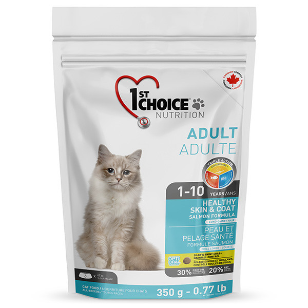Сухий супер преміум корм для котів 1st Choice Adult Healthy Skin&Coat лосось 350 г (ФЧКЛХ350)