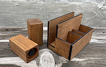 Набір для серветок, спецій та зубочисток для ресторану (№8). Спецівники у комплекті. Колір горіх, фото 5