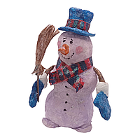 Игрушка елочная ватная Снеговик с метлой ручная работа