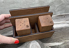 Набір для серветок, спецій та зубочисток для ресторану (№8). Спецівники у комплекті. Колір горіх, фото 3