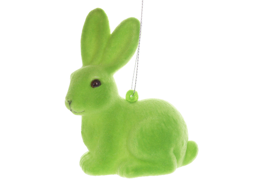 Фігурка декоративна Кролик з флоковим напиленням 7*9.5см, колір - салатовий, фото 1