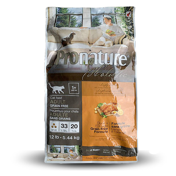 Сухий беззерновий холістик корм з качкою та апельсинами для котів Pronature Holistic Duck&Orange 5.44 кг (ПРХКВУА5_44)