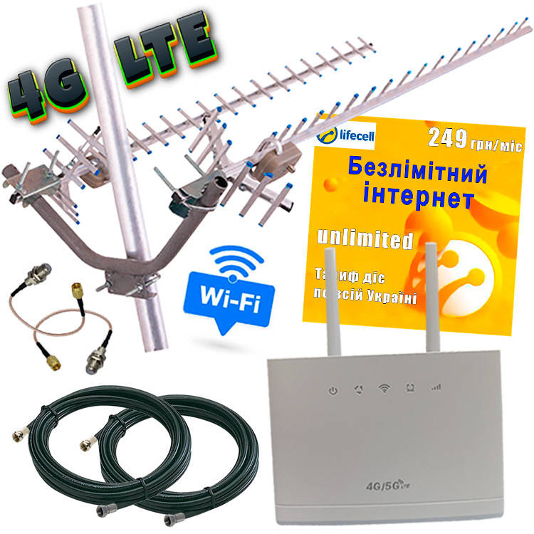 4G Інтернет комплект lifecell БЕЗЛІМІТ (Роутер HiLink D311 + Потужна Антена), фото 1