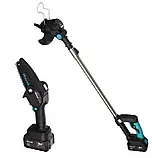 Акумуляторна косарка Кущоріз для трави Тример Krafftec + Акумуляторна ланцюгова мініпилка Гілкоріз 2 акб, фото 2