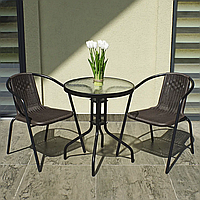 Набор садовой мебели из ротанга 4Points Bari-2 с круглым столом и двумя стульями на дачу для сада кафе террасы Коричневий
