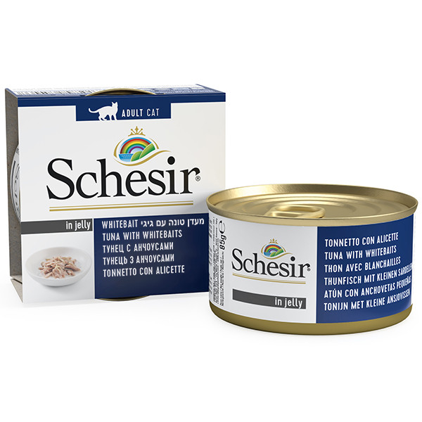 Вологий корм у желе натуральні консерви для котів Schesir Tuna Whitebaits тунець з анчоусами 85 г (750037)