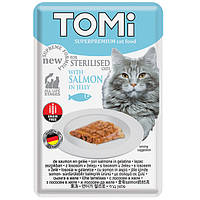 Влажный суперпремиум корм консервы для стерилизованных кошек и кастрированных котов TOMi Sterilised Salmon in