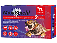 MoxiShield капли на холку для собак от клещей, блох и гельминтов весом 10-25 кг, 2 х,3 мл 6 г (2пип)