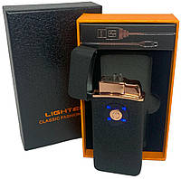 Дугова електроімпульсна USB Газова запальничка Lighter Black 2в1 індикатор заряду
