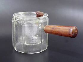 Чайник зі скляним ситом + дерев'яна ручка (550ml) термоскло