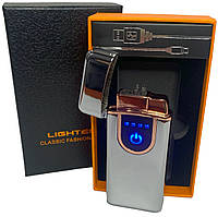 Дуговая электроимпульсная USB - Газовая зажигалка Lighter Silver 2в1 индикатор заряда