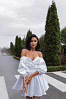 Расклешенное атласное платье бюстье с корсетным верхом с открытыми плечами (р. S) 66py2347Qr