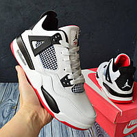 Nike Air Jordan 4 Retro, білі з чорним і червоним кросівки найк джордани кроссовки кросовки