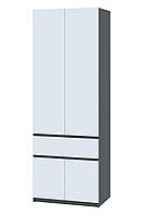 Современный маленький распашной двухстворчатый шкаф серый с белыми фасадами 80 см без ручек для одежды Брайт 800