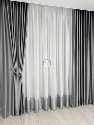 Стильні матові штори Блекаут сірого кольору на вікна в спальню та зал №328 Blackout 2штори