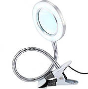 Настільна лампа-лупа FS-017 (5,5 Вт.) з підсвічуванням на прищіпці та гнучкій ніжці - для освітлення робочого місця