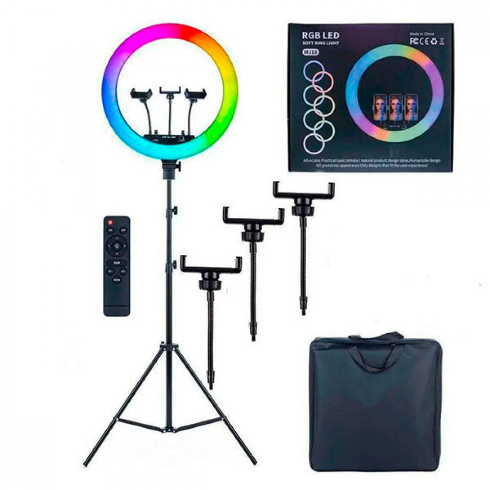 Кільцева LED лампа MJ18 2 в1 RGB + холодне, тепле світло (Без штативу), фото 1