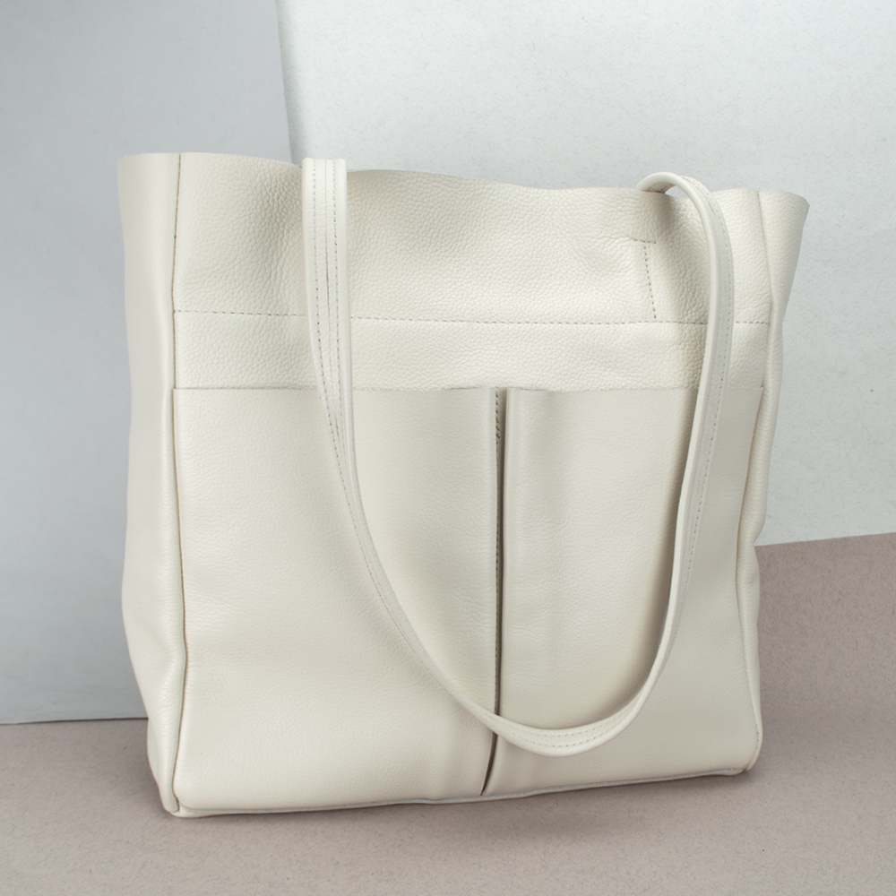 Шкіряна жіноча сумка-шопер Handycover S430 бежева з 2 ручками, фото 1