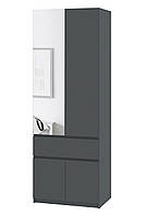 Современный маленький распашной двухдверный шкаф серый 80 см без ручек с зеркалом Брайт 800 Антрацит